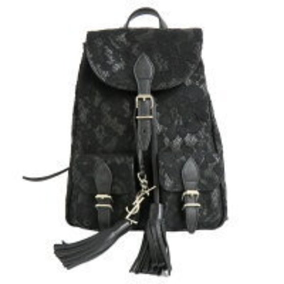 Saint Laurent Festival Backpack Black Lace Fringe Floral - Picture 1 of 9
